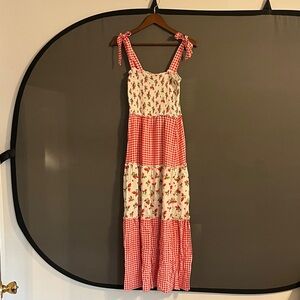 Red and White Strawberries 🍓 Gingham Maxi Dress